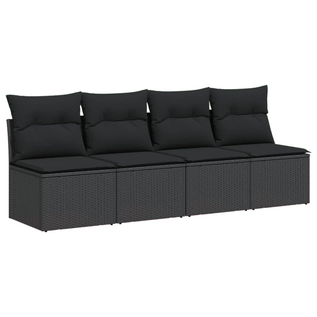 vidaXL Sofá de jardim com almofadas, 4 lugares, vime sintético preto