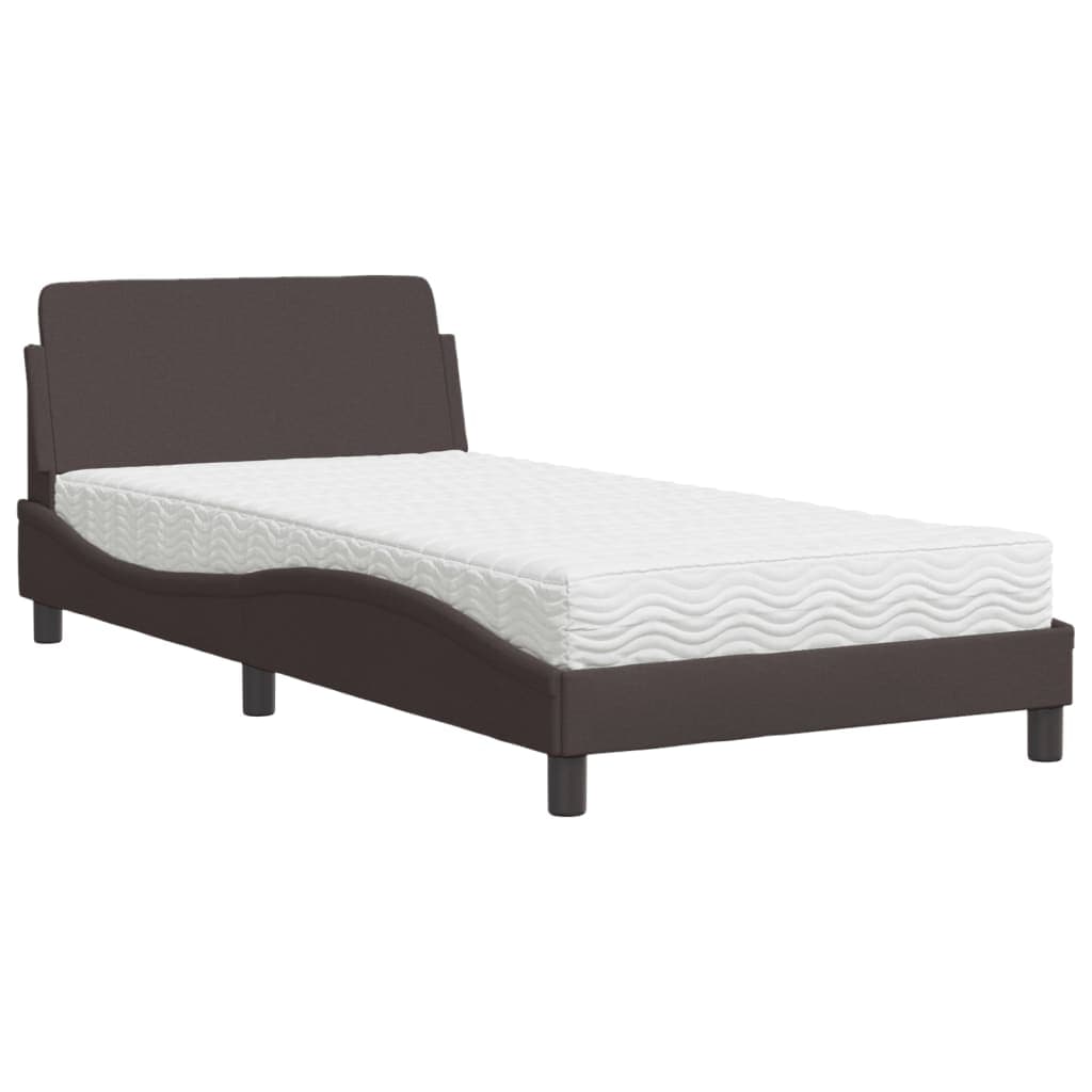 vidaXL Cama com colchão Dover 100x200 cm tecido castanho-escuro