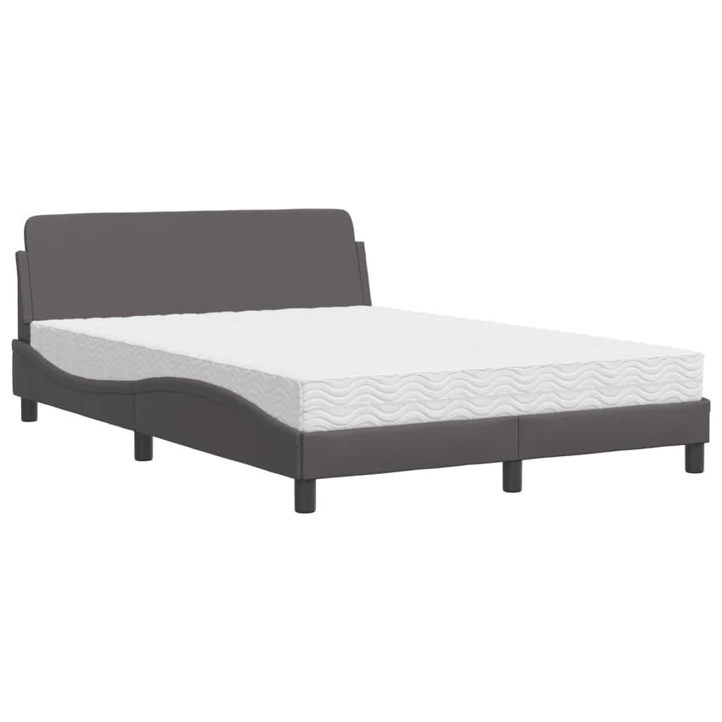 vidaXL Cama com colchão Dover 140x200 cm couro artificial cinzento