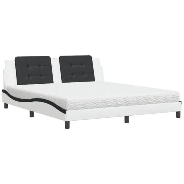 vidaXL Cama com Colchão 180x200 cm Couro Artificial Preto e Branco - 4105331195