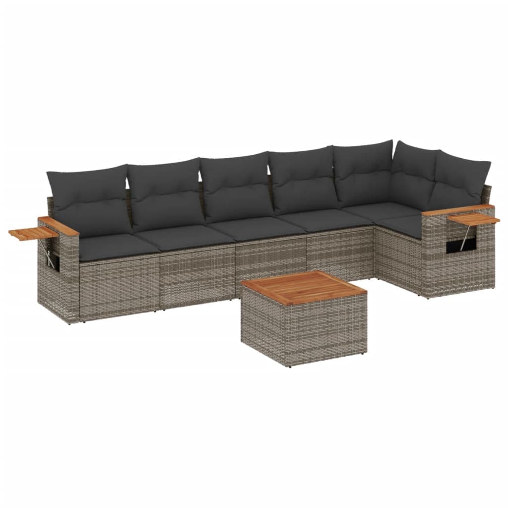vidaXL 7 pcs conjunto sofás p/ jardim c/ almofadões vime PE cinzento