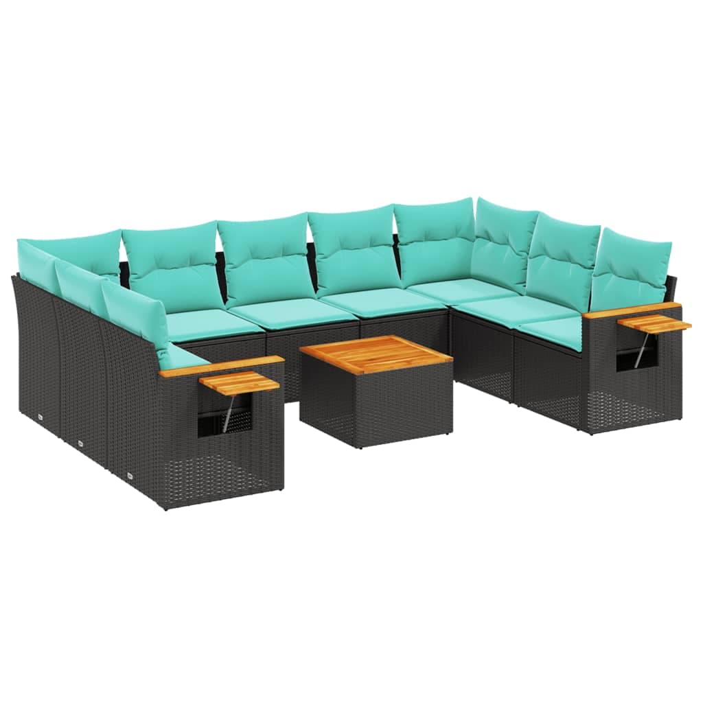 vidaXL 10 Peças Conjunto de Sofás para Jardim com Almofadões Vime Pe Preto - 3175834731