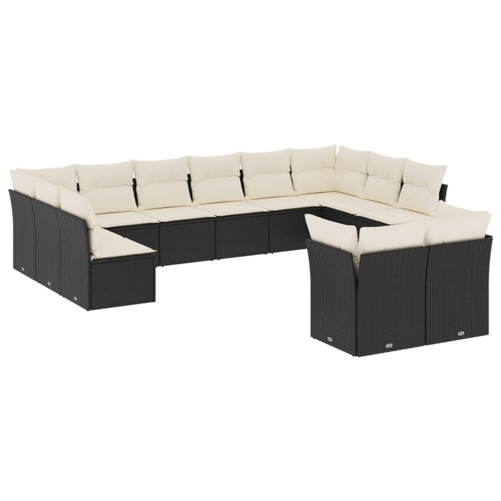 vidaXL 12 pcs conjunto de sofás de jardim c/ almofadões vime PE preto