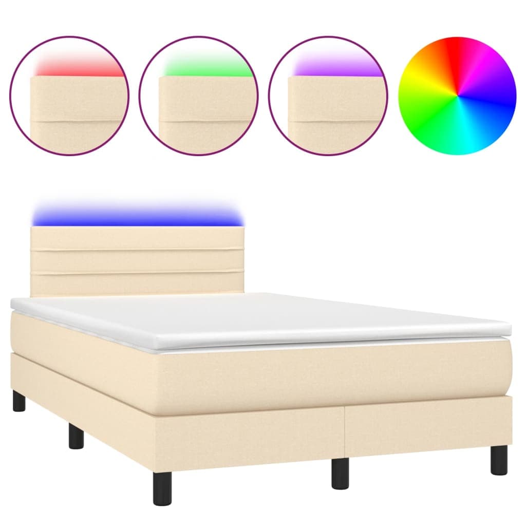 vidaXL Cama Box Spring com Colchão e LED 120x190 cm Tecido Cor Creme - 2801741650