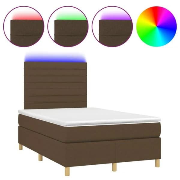 vidaXL Cama Box Spring com Colchão/led 120x190cm Tecido Castanho-escuro - 991915679