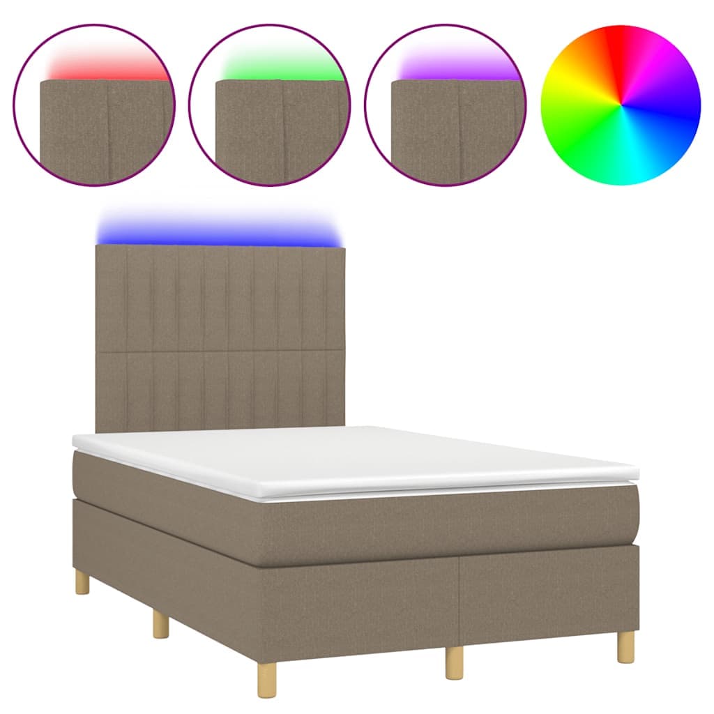 vidaXL Cama box spring colchão/LED 120x190cm tecido cinza-acastanhado