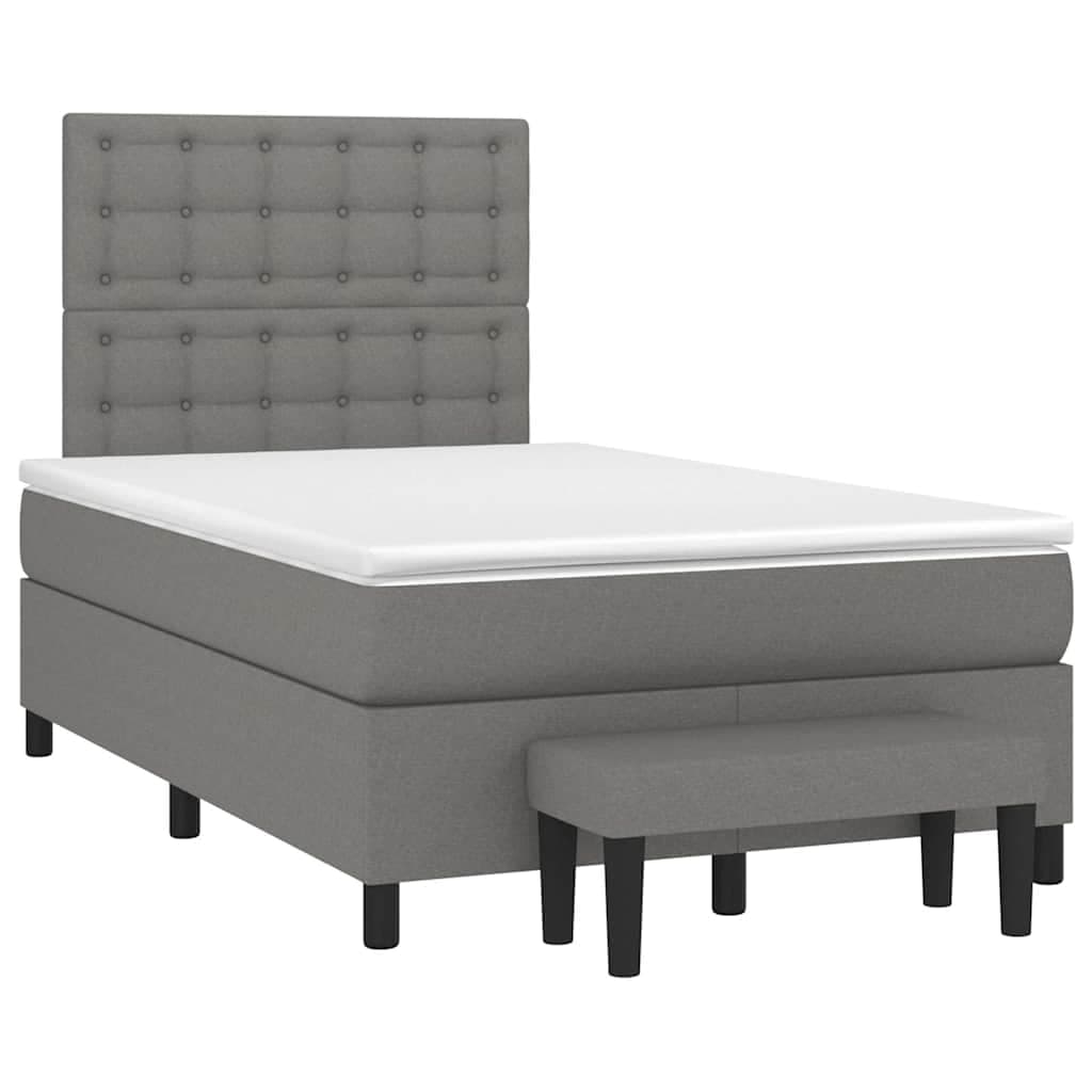 vidaXL Cama boxspring com colchão 120x190 cm tecido cinzento-escuro