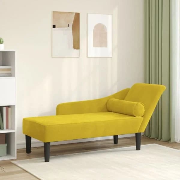 Sofá vidaXL Chaise Longue com Almofadões Veludo Amarelo - 3681758486