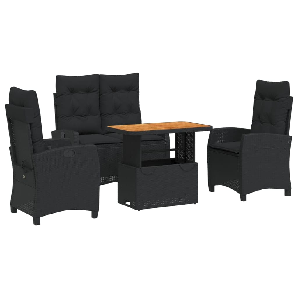 vidaXL 4 Peças Conjunto de Jardim para Jardim com Almofadões Vime Pe Preto - 2461409959