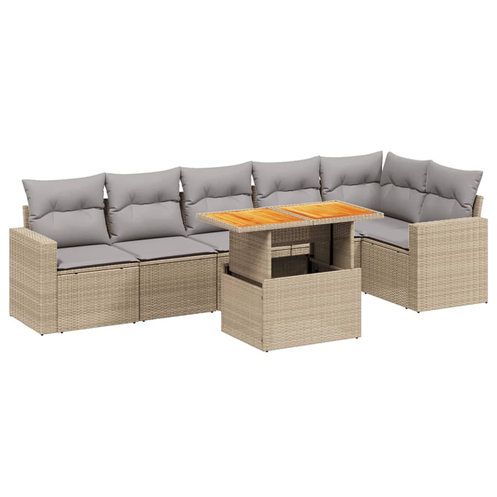 vidaXL 7 Peças Conjunto de Sofás para Jardim com Almofadões Vime Pe Bege - 1412015280