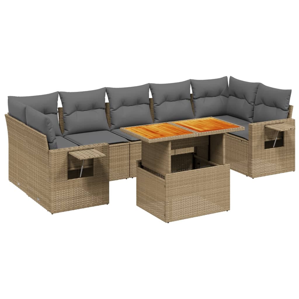 vidaXL 8 pcs conjunto de sofás p/ jardim com almofadões vime PE bege