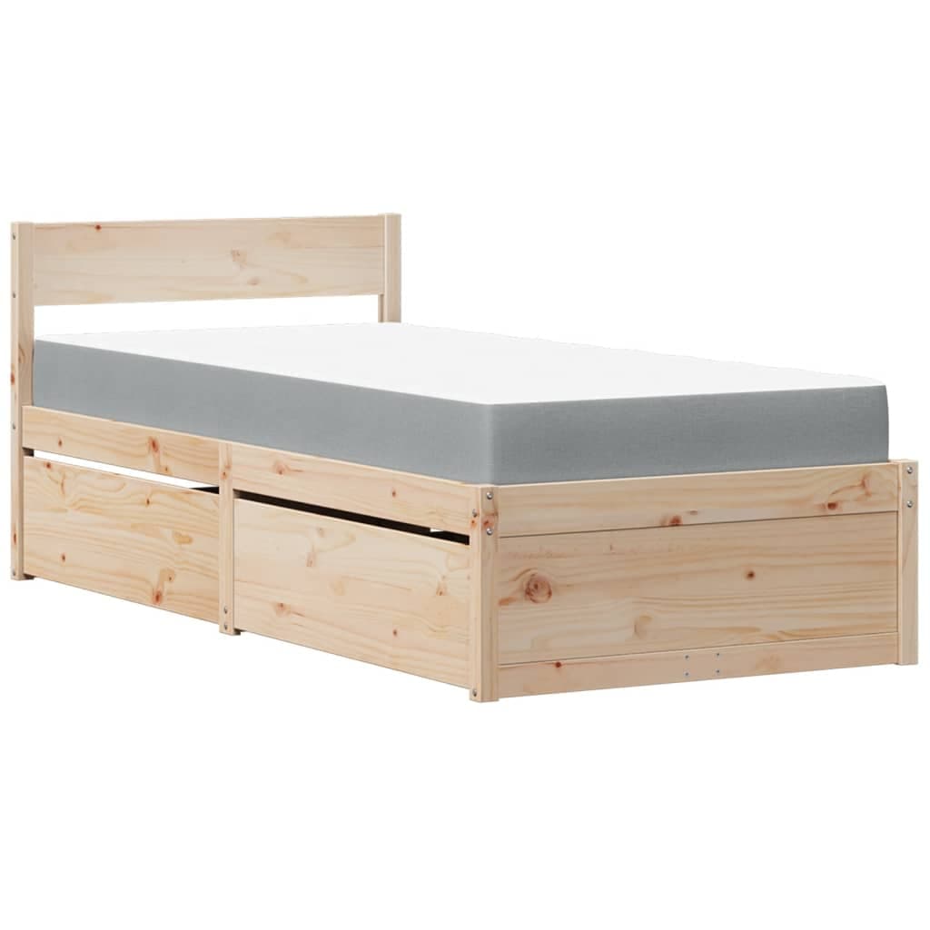 vidaXL Cama com Gavetas e Colchão 90x190 cm Madeira de Pinho Maciça - 4185237855