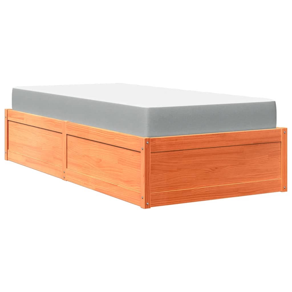 vidaXL Cama com colchão 90x200 cm pinho maciço castanho-mel