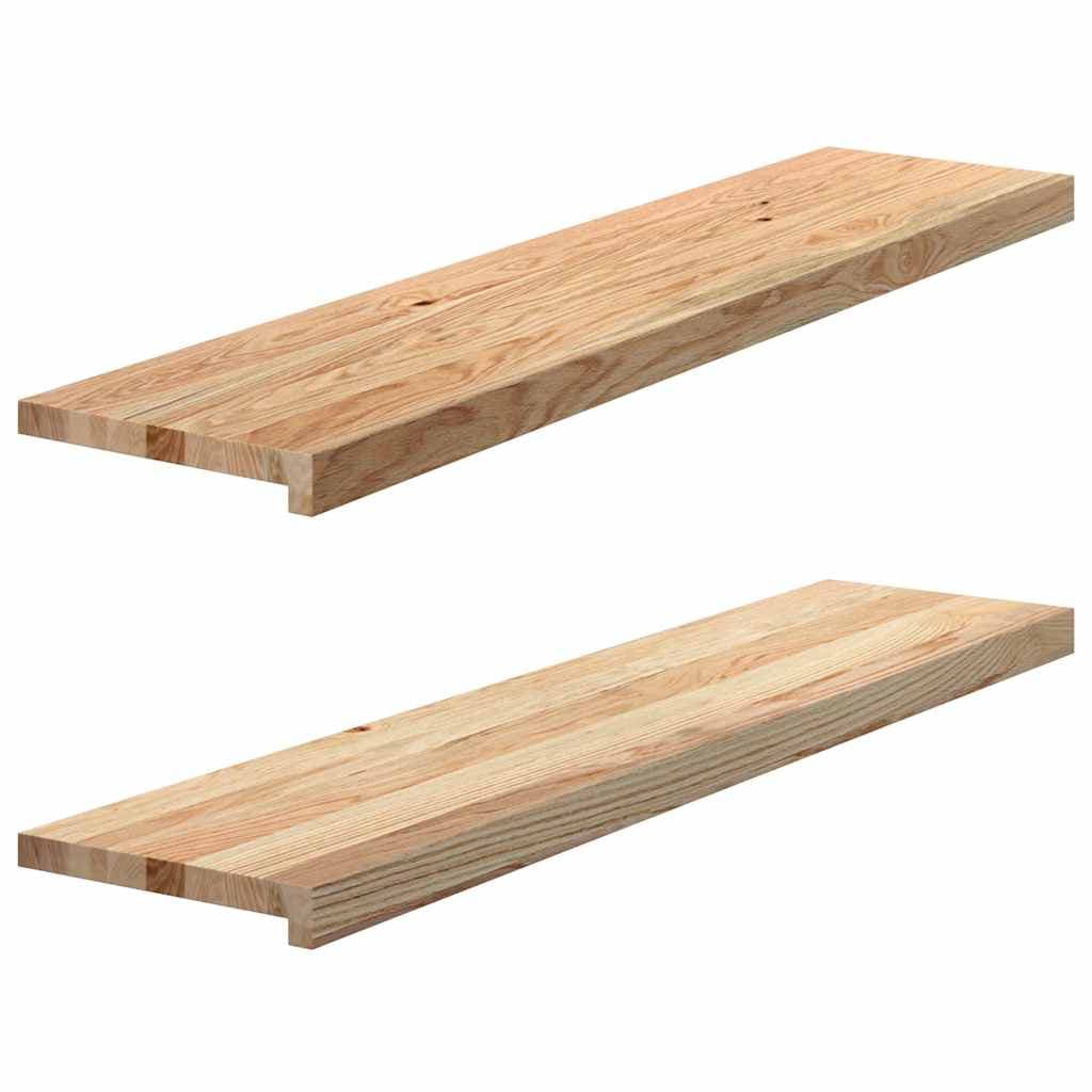 vidaXL Tapetes de escada 2 pcs 110x30x2cm carvalho maciço não tratado
