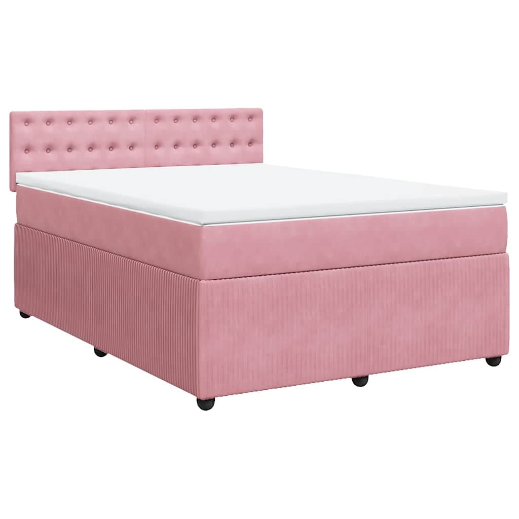 vidaXL Cama com molas/colchão 140x200 cm veludo rosa