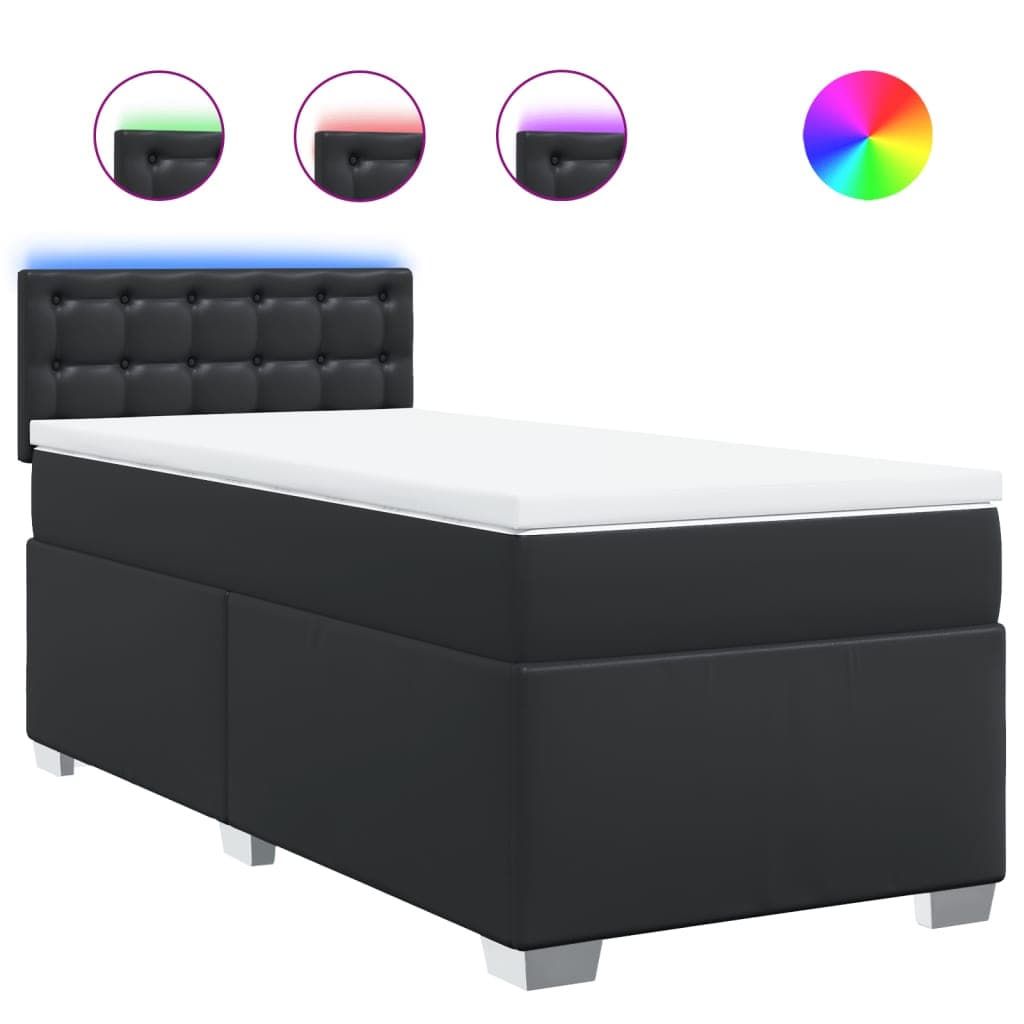 vidaXL Cama com molas/colchão 80x200 cm couro artificial preto
