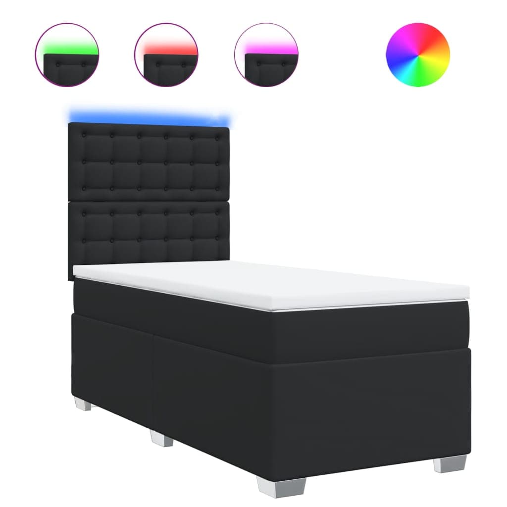 vidaXL Cama Box Spring com Colchão Solteiro Couro Artificial Preto - 2457038695