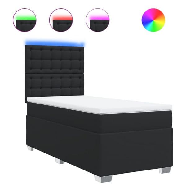 vidaXL Cama Box Spring com Colchão Solteiro Couro Artificial Preto - 2457038695