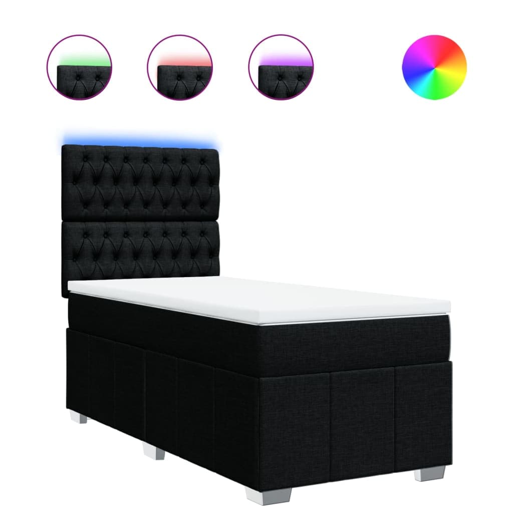 vidaXL Cama com Molas/colchão 100x200 cm Tecido Preto - 3374033292
