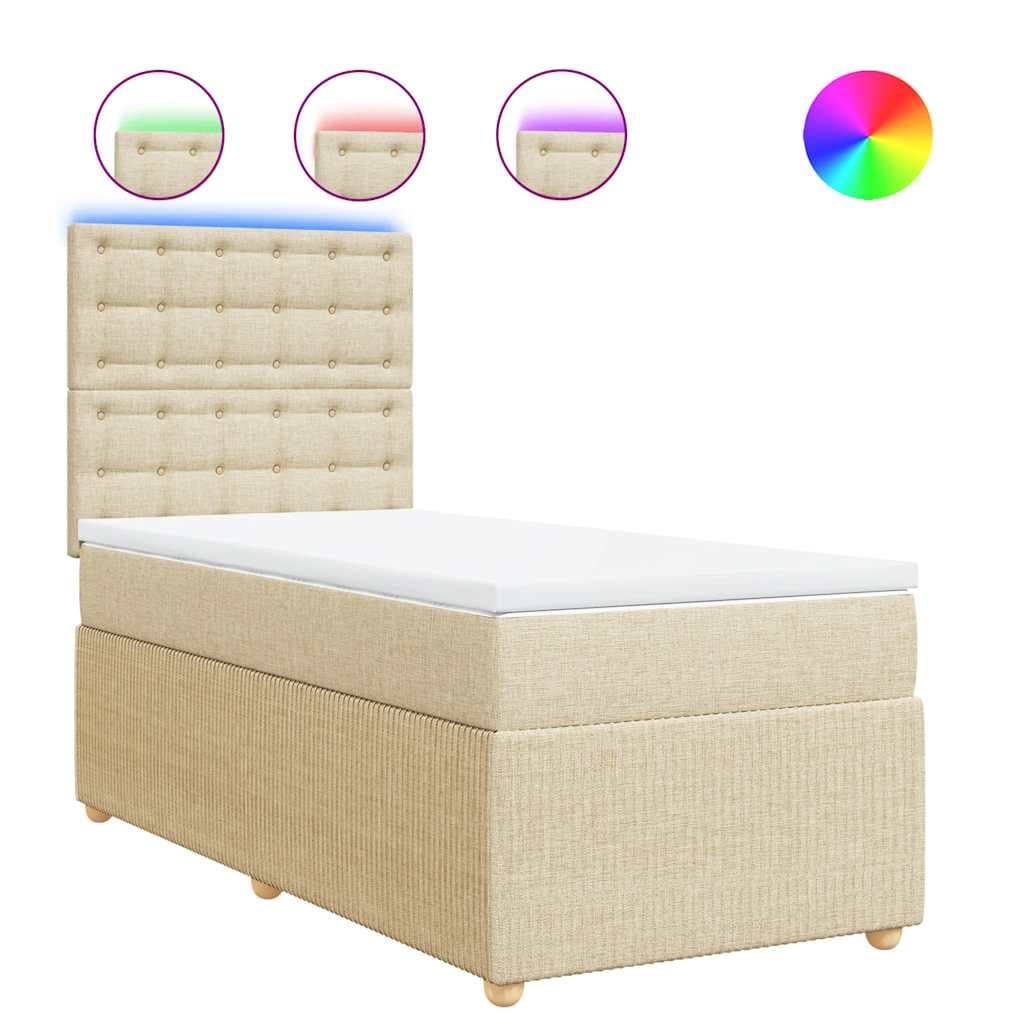 vidaXL Cama com molas/colchão 100x200 cm tecido cor creme