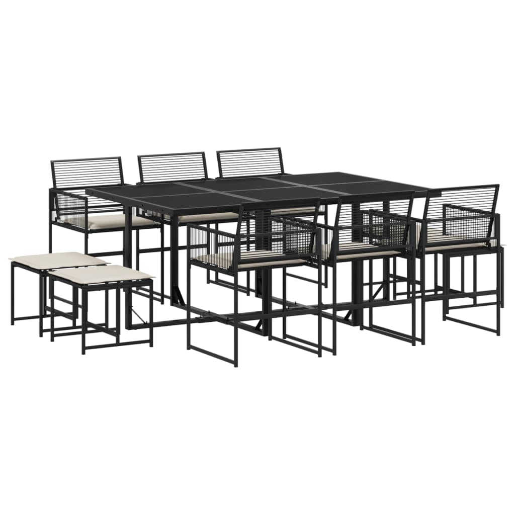 vidaXL 11 pcs conjunto de jantar p/ jardim c/ almofadões vime PE preto