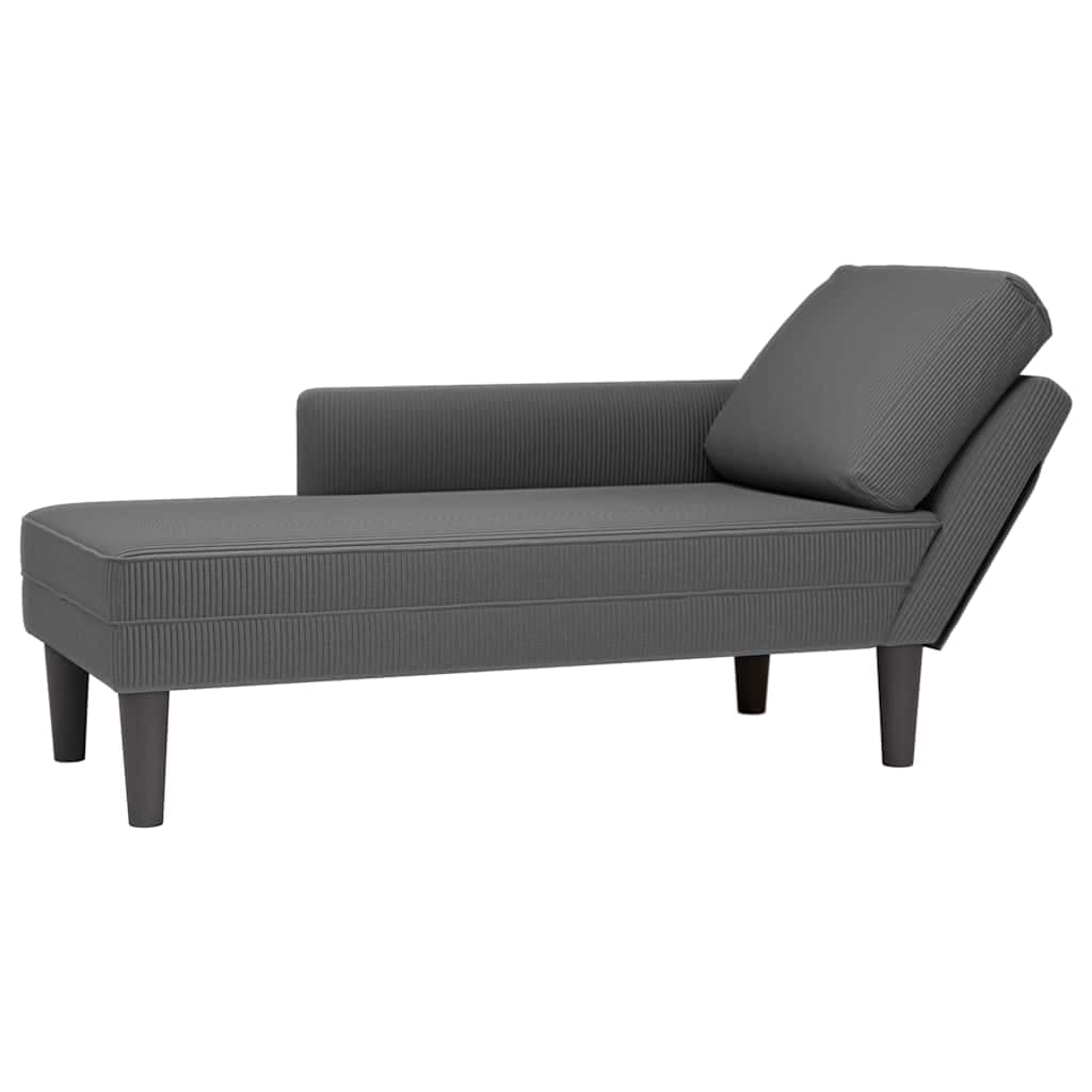 Sofá vidaXL Chaise Lounge com Almofada Tecido Corduroy Cinzento Escuro - 363012690