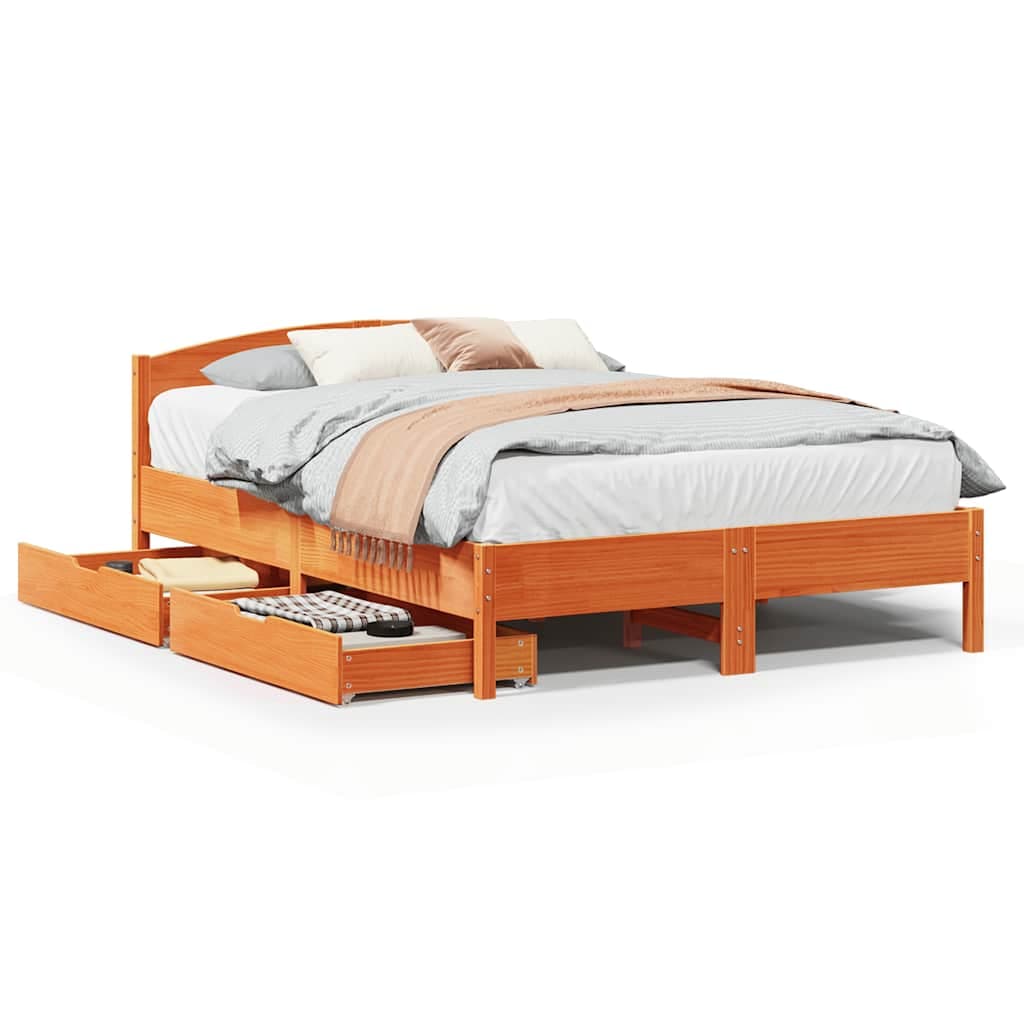 vidaXL Cama sem colchão 150x200 cm madeira pinho maciça castanho-mel