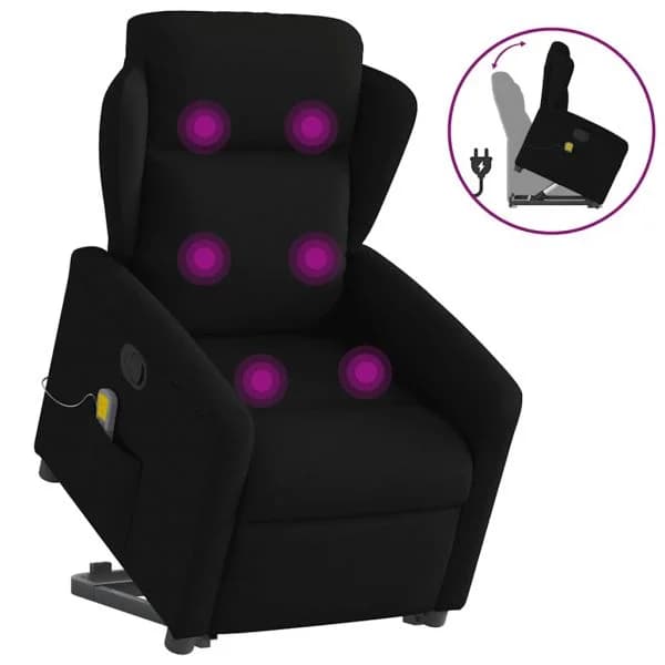 vidaXL Poltrona de Massagens Reclinável Elevatória Tecido Preto - 1267417564