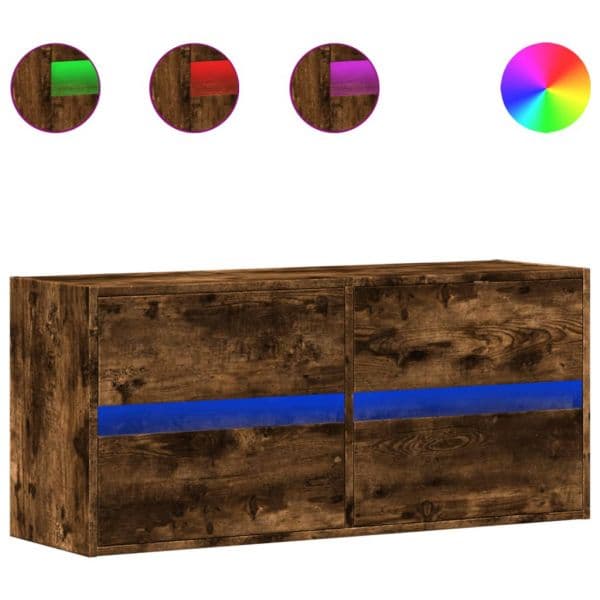 vidaXL Móvel de Parede para TV com Luzes led 100x31x45 cm Carvalho Fumado - 3898910670
