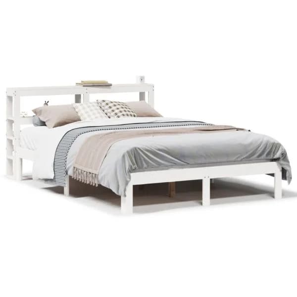 vidaXL Estrutura Cama com Cabeceira 135x190 cm Pinho Maciço Branco - 3580780569