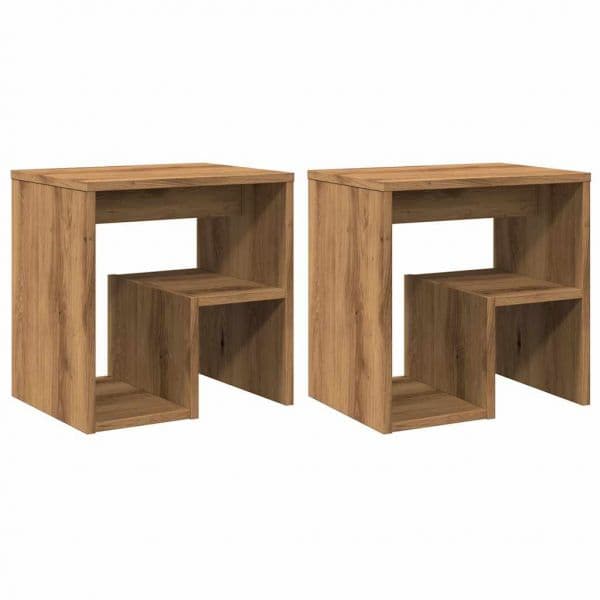 vidaXL Mesa de Cabeceira 2 Peças Derivados de Madeira Carvalho Artesanal - 285401670
