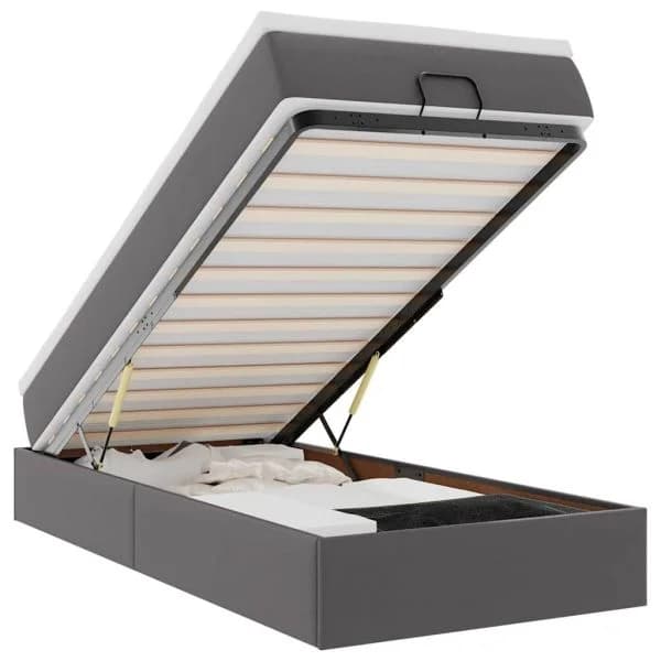 vidaXL Estrutura de Cama Otomana com Colchão Cinza Couro Falso - 1702104186