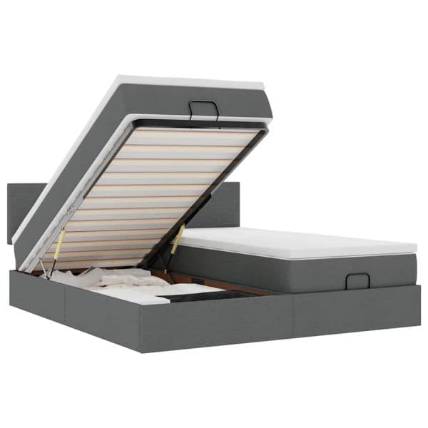 vidaXL Estrutura de Cama Otomana com Colchões Tecido Cinzento Escuro - 3760204784
