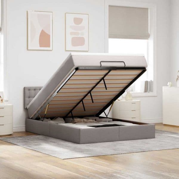 vidaXL Cama Otomana com Colchão & Leds 140x200 cm Tecido Cinza - 2058932123