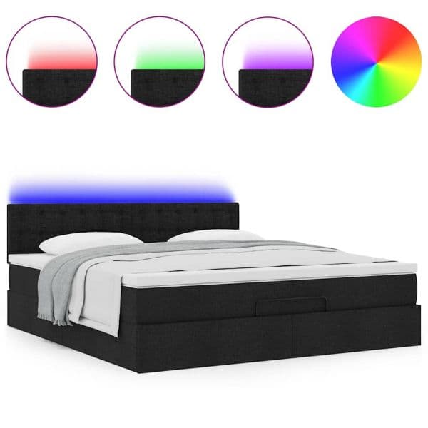 vidaXL Estrutura de Cama Otomana com Colchão 160x200 cm Tecido Preto - 321827448