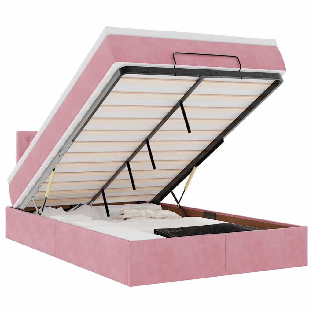 vidaXL Estrutura de cama otomana com colchão 120x200 cm veludo rosa