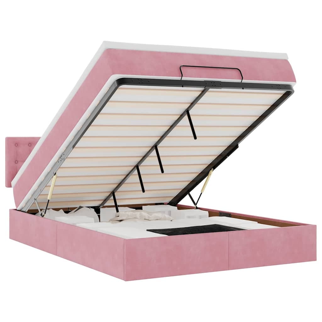 vidaXL Estrutura de Cama Otomana com Colchão 140x200 cm Veludo Rosa - 2029941186