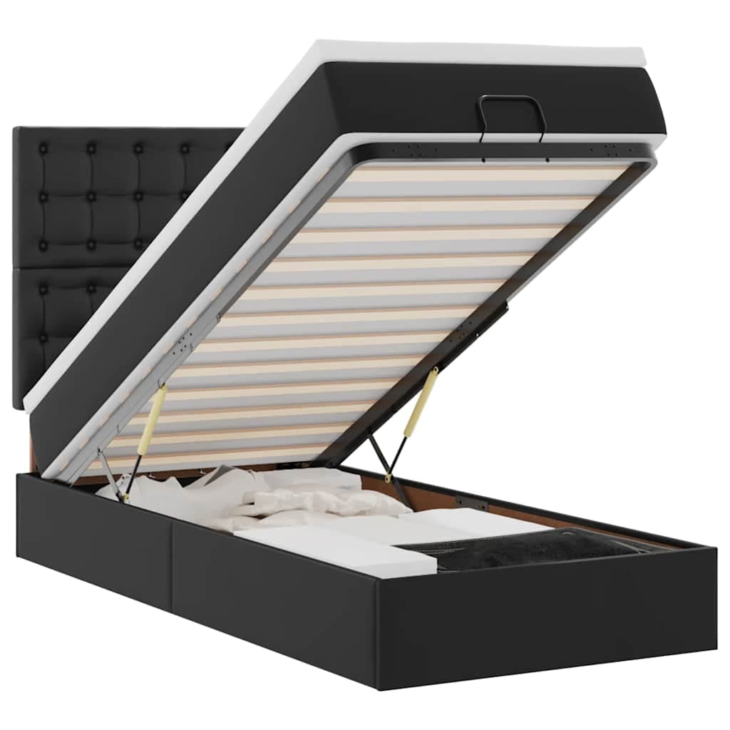 vidaXL Cama Otomana com Colchão 90x200 cm Couro Artificial Preto - 4069884958