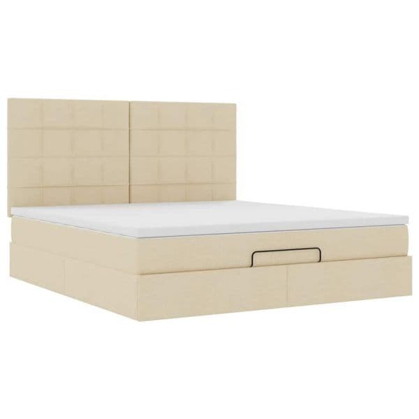 vidaXL Estrutura de Cama Otomana com Colchão Tecido Creme 160x200cm - 766299936