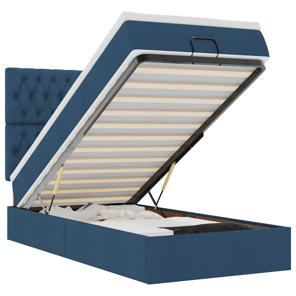 vidaXL Cama Otomana com Colchão & LEDs Tecido Azul 90x200 cm