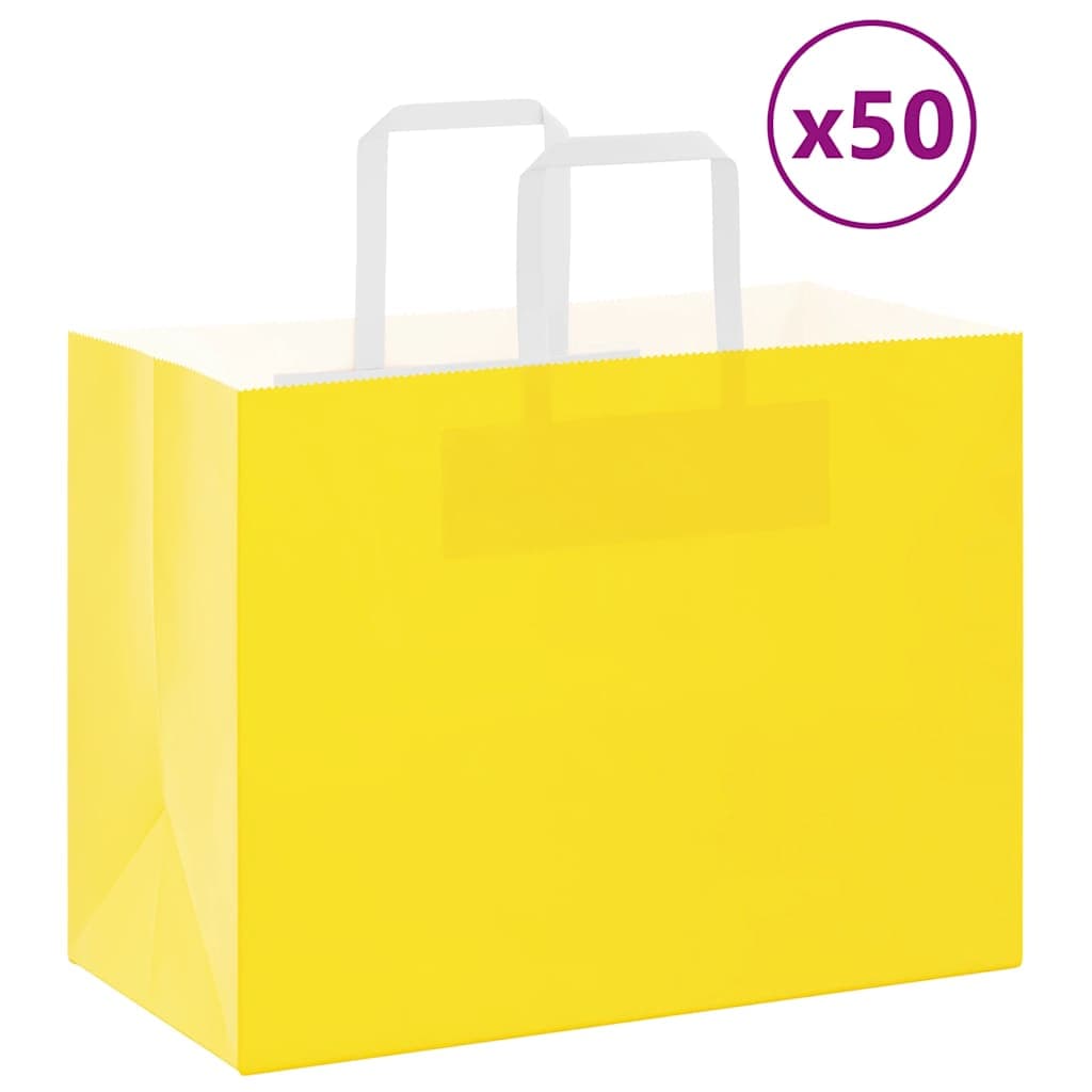 vidaXL Sacos de papel 50 unid com alças amarelo 32x17x25 cm