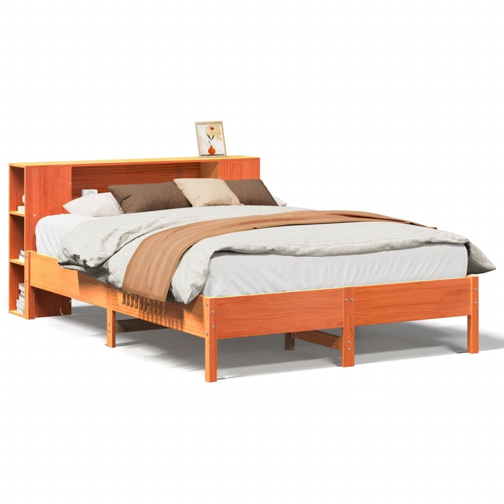 vidaXL Cama com estante sem colchão 150x200 cm pinho maciço