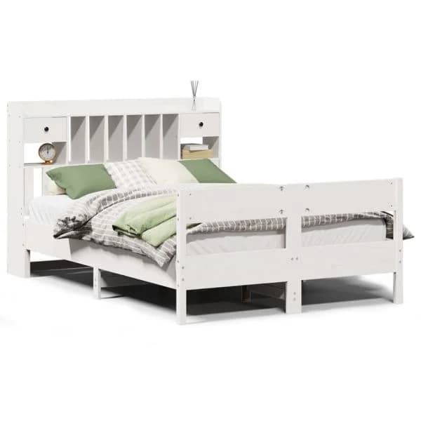 vidaXL Cama com Estante sem Colchão 140x200 cm Pinho Maciço Branco - 299167643