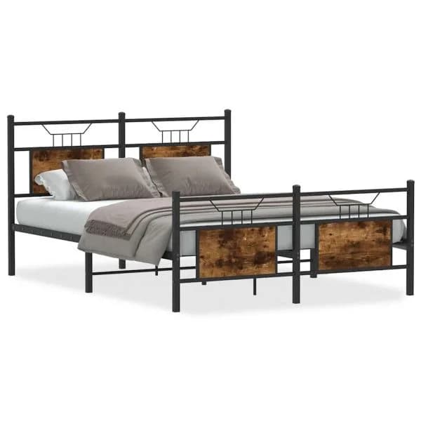vidaXL Estrutura Cama sem Colchão Derivados de Madeira Carvalho Fumado - 1558554104