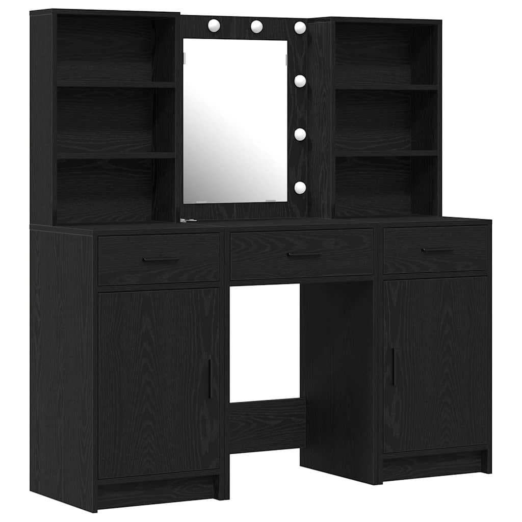 vidaXL Conjunto de Mesa de Maquiagem com LED 3 pcs Carvalho Preto