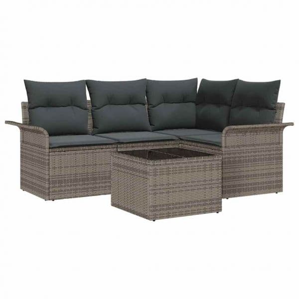 vidaXL Conjunto de Sofá de Jardim com Almofada 5 Peças Cinzeto Vime Pe - 140210495