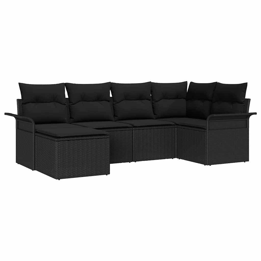vidaXL Conjunto de Sofá de Jardim com Almofada 6 Peças Preto Vime Pe - 2726303843
