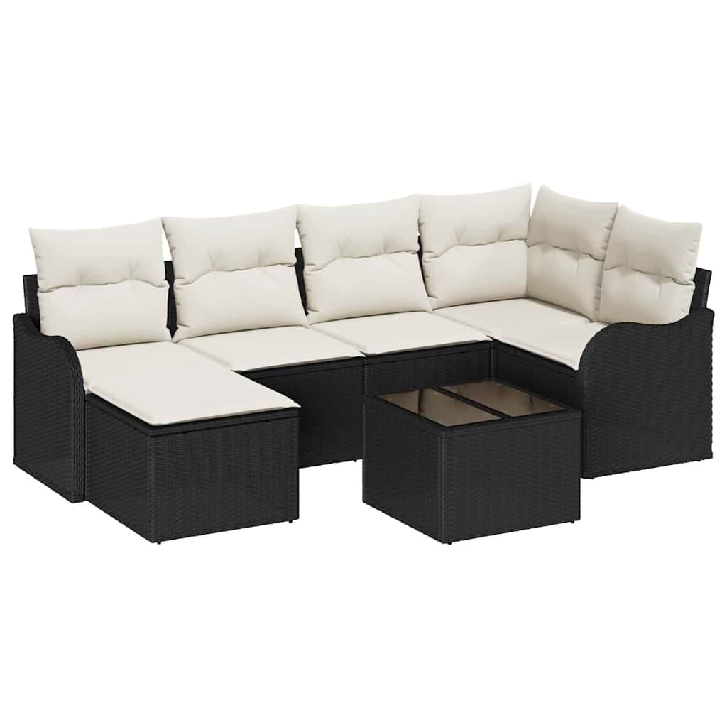 vidaXL Conjunto de Sofá de Jardim 7 Peças Preto Rattan Sintético - 3284641575