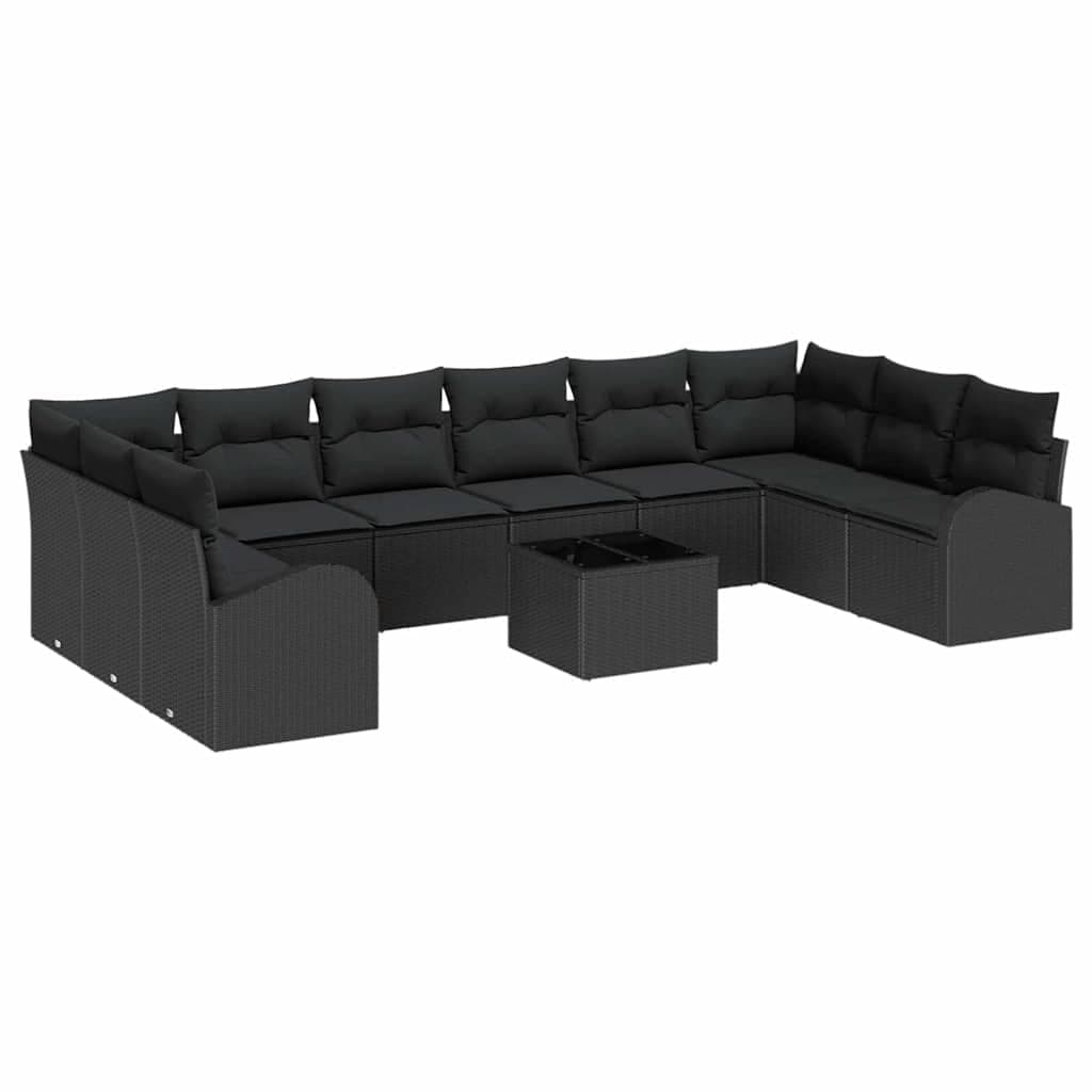 vidaXL Conjunto de Sofás com almofada 11 pcs Preto Polirattan