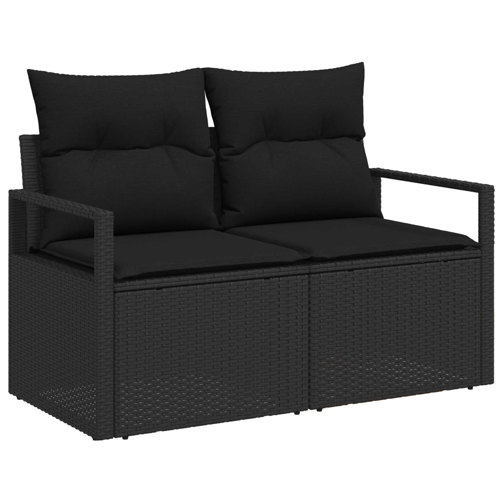 vidaXL Conjunto de Sofás com Almofada 6 Peças Preto Vime Pe - 3810526862